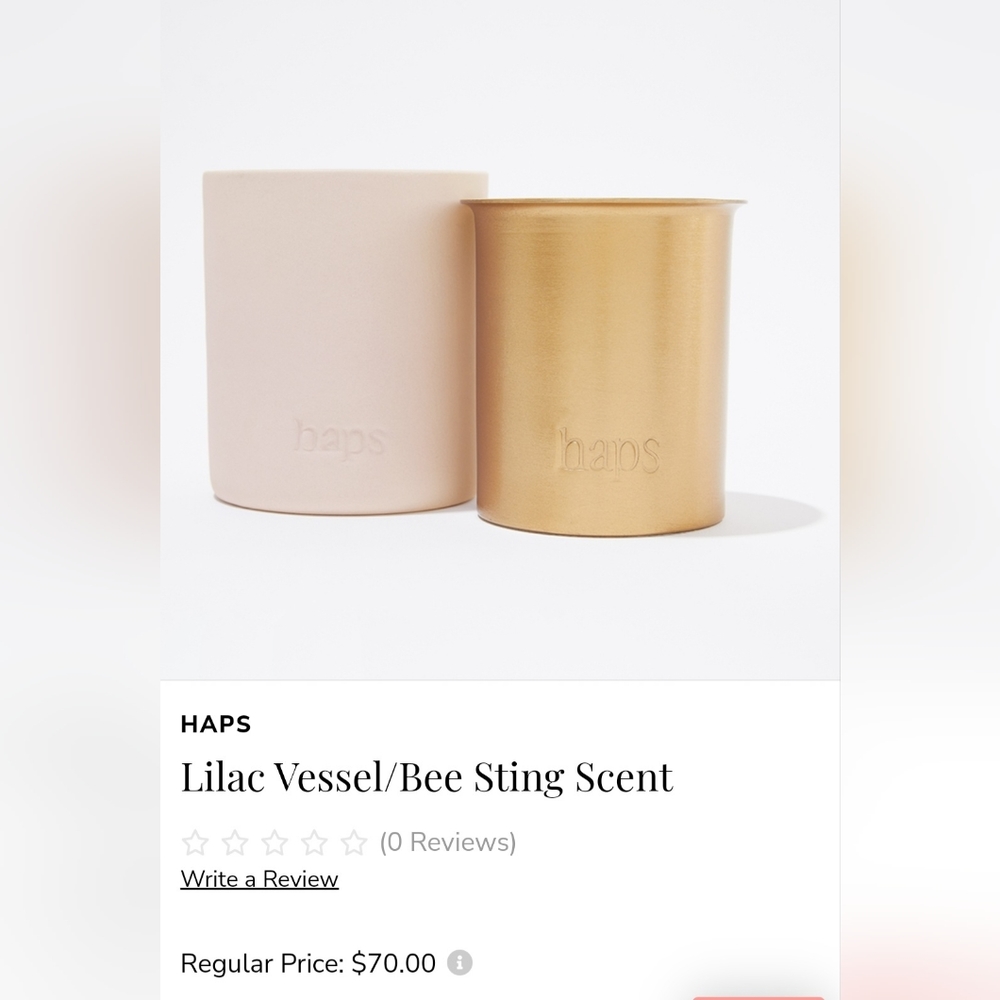 Lilac Vessel Candle with Bee Sting Scent - Gold & Pale Pink